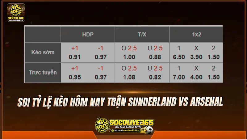 Soi tỷ lệ kèo hôm nay trận Sunderland vs Arsenal Soi tỷ lệ kèo hôm nay trận Sunderland vs Arsenal